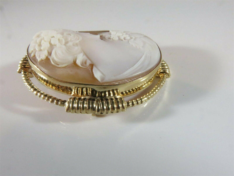10K Gold Art Nouveau Large Right Facing Floral Cameo Brooch Pendant - Just Stuff I Sell