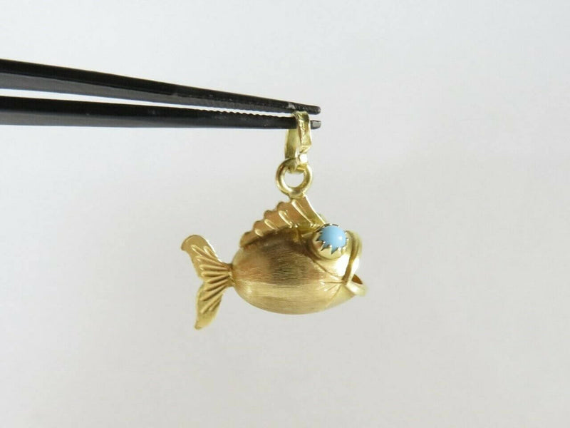 18K Yellow Gold Blue Eyed Puffy Fish Charm or Pendant - Just Stuff I Sell