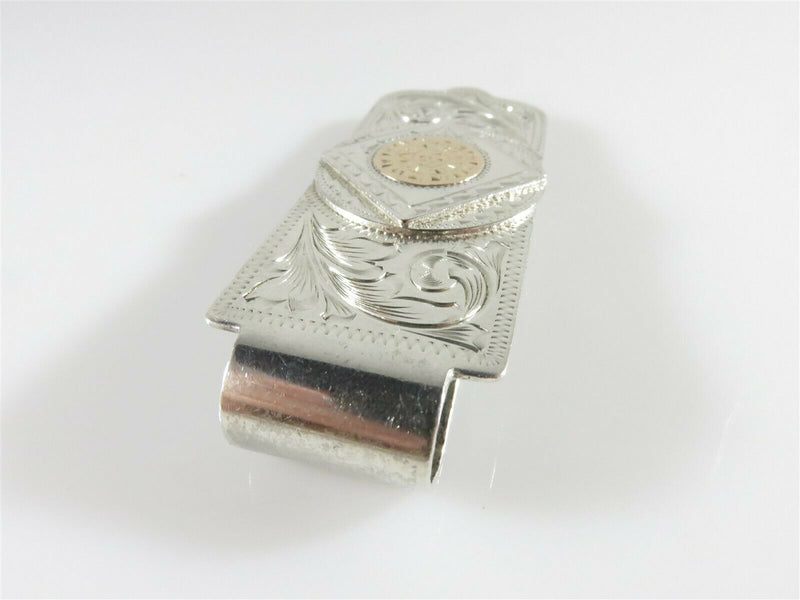 Vintage Handmade Plafina Silver Sterling 10K Gold Aztec Themed Money Clip - Just Stuff I Sell