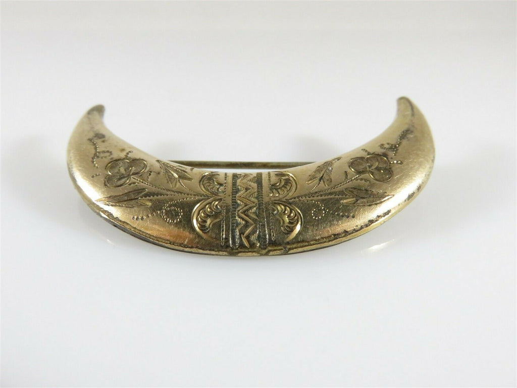 Unusual Rose Gold Gilt Etched Floral Designed Crescent Moon Collar Pin