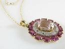 14K Gold Oval Morganite Diamond Accented Amethyst Surround Pendant & Rope Chain - Just Stuff I Sell