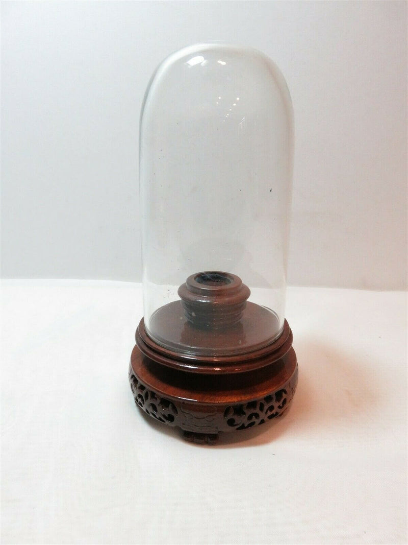 Vintage Chinese Export Wood Base Glass Domed Display Stand Nice - Just Stuff I Sell