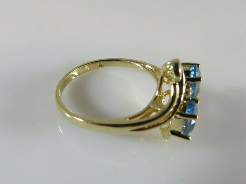14K Yellow Gold Ring Size 6 3/4 with a Pair 6mm x 4mm Oval Cut Blue Topaz - Just Stuff I Sell
