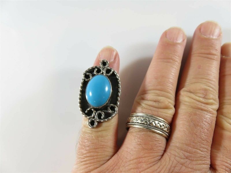 925 Sterling Cabochon Blue Stone Dinner Ring Mexico Signed Rey.. Size 5.5 - Just Stuff I Sell