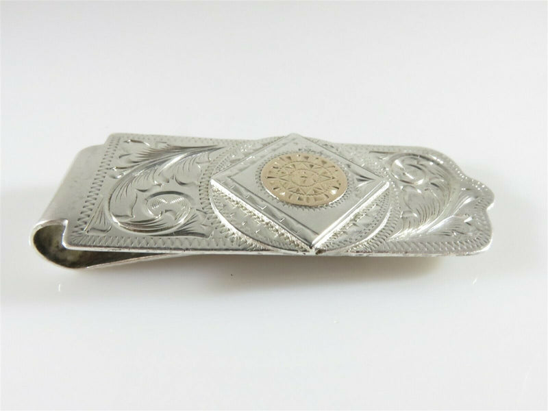 Vintage Handmade Plafina Silver Sterling 10K Gold Aztec Themed Money Clip - Just Stuff I Sell