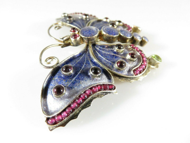 Stunning Purple Enamel Butterfly Brooch Cabochon Glass Artisan Design MMA 1925 - Just Stuff I Sell