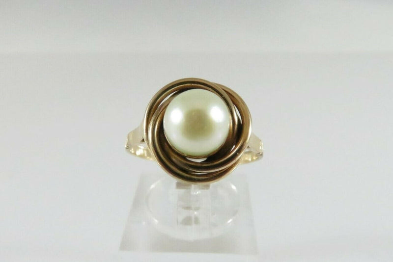 Antique 14K Gold & 6.8mm Solitaire Pearl Wedding Ring Women's Size 7 - Just Stuff I Sell