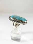 Women's Large Turquoise Sterling Silver Leaf Accented Navajo Biker Ring Size 6 - Just Stuff I Sell