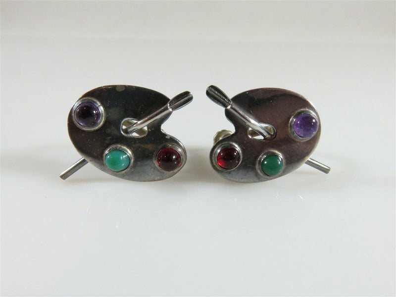 Maricela Tasco Eagle 3 Sterling Amethyst & Glass Artist Palette Board Earrings - Just Stuff I Sell
