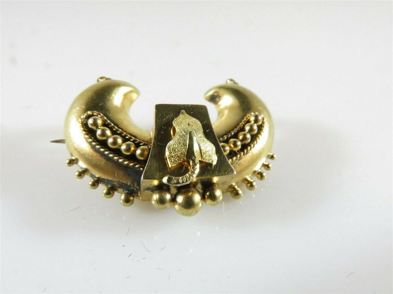 18K Victorian Etruscan Revival Brooch With Dangles & Leaf Form - Just Stuff I Sell