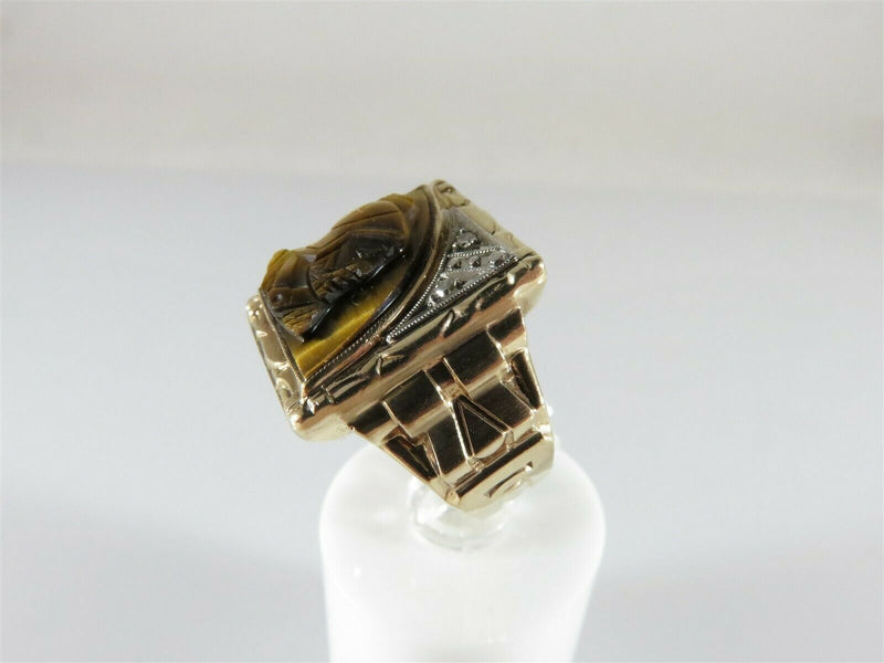 Tigers Eye Diamond Accented 10K Gold Kinsley & Son Gothic Art Deco Design Size 6 - Just Stuff I Sell