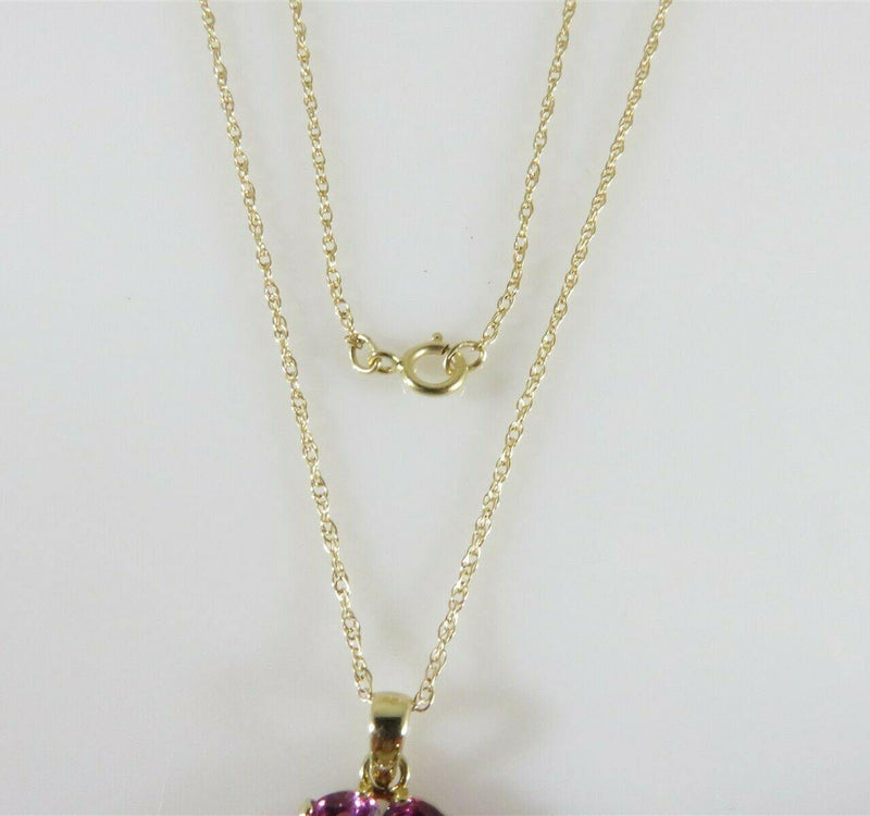 14K Gold Oval Morganite Diamond Accented Amethyst Surround Pendant & Rope Chain - Just Stuff I Sell