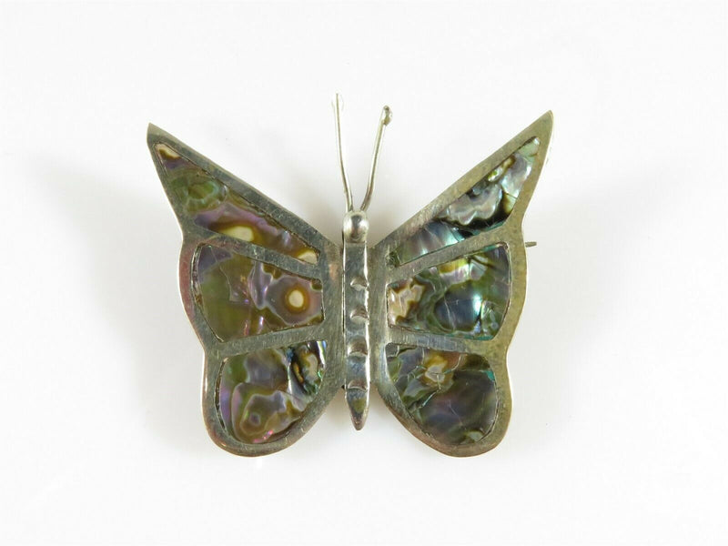 Vintage Mexico Unmarked Silver Tone Abalone Inlaid "Alpaca" Butterfly Pin - Just Stuff I Sell