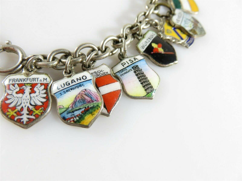 8 1/2" TL 800 Silver Charm Bracelet with 22 x 800 or 835 Silver Travel Charms - Just Stuff I Sell
