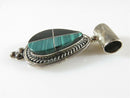 Sterling Silver Onyx Malachite Slide Pendant Southwestern Mexico 8.2mm ID Bale - Just Stuff I Sell