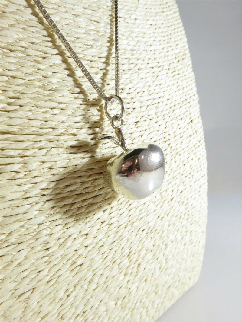 Unusual 3D Apple Pendant with 20" Box Chain Sterling Silver Necklace - Just Stuff I Sell