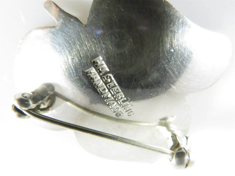 Artisan Signed Handmade Sterling Silver Leaf Pin Brooch 1 3/8 x 1 7/16 5.6gr - Just Stuff I Sell