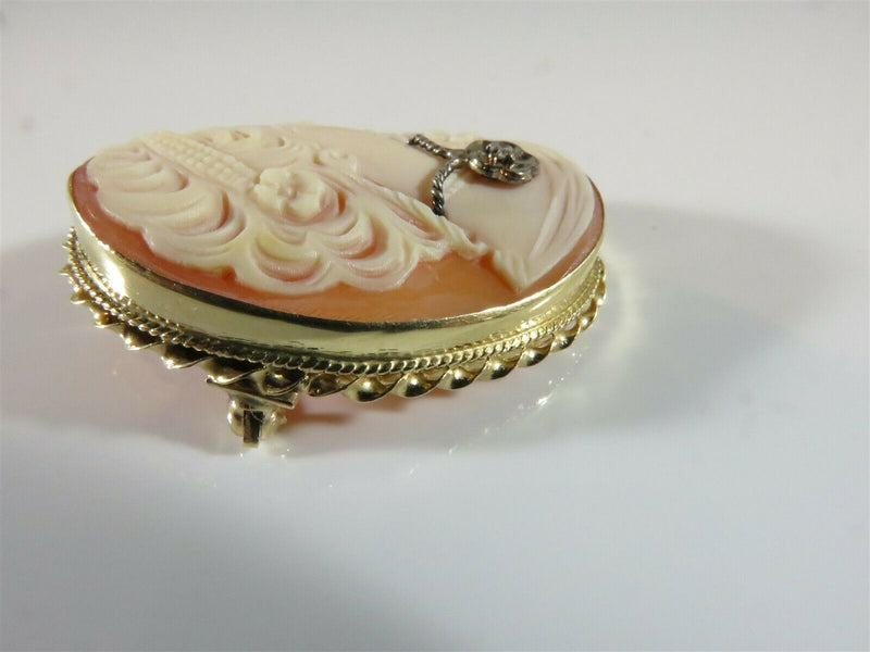 Vintage 14K Gold Cameo Diamond Pansy Accented Brooch Pendant - Just Stuff I Sell