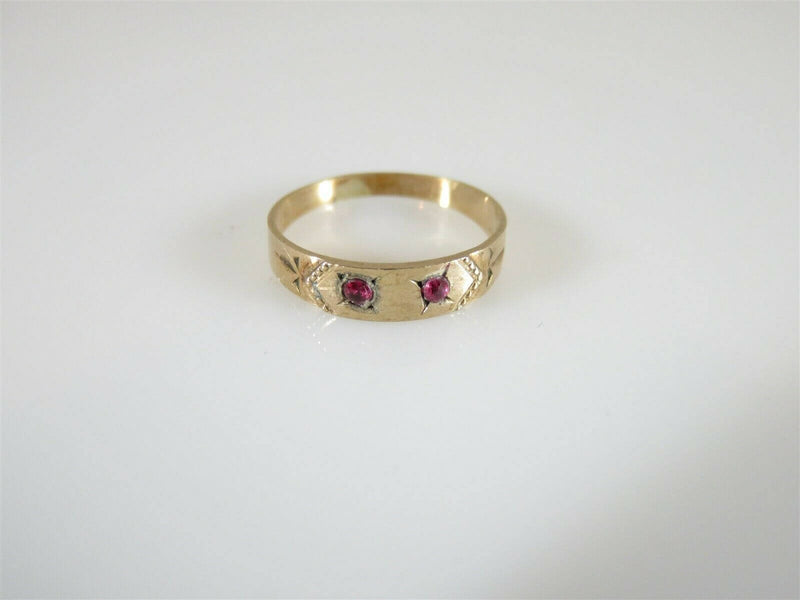 Antique 9K Two Ruby Colored OMC Stones Gold Size 1.25 Children's Ring - Just Stuff I Sell
