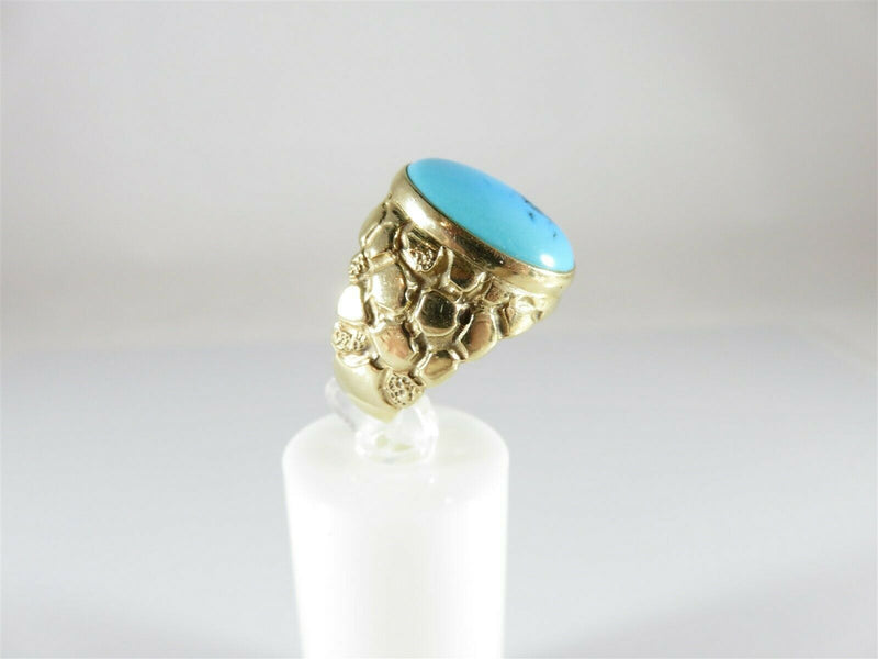 Retro 14K Turquoise Solitaire Nugget Pinky Ring Size 7 3/4 Hallmarked 14K GSI - Just Stuff I Sell