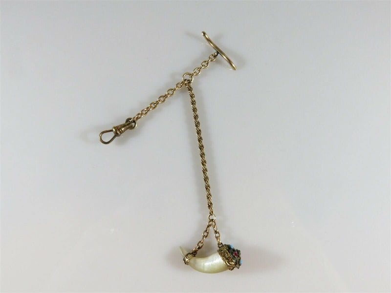 Antique K&S Gold Filled Pocket Watch Chain with Faux Tiger Claw FOB - Just Stuff I Sell