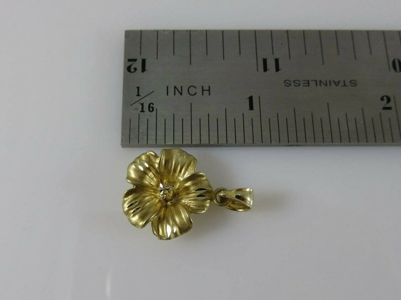 Cherry Blossom Pendant Diamond Etched Accents 14K Yellow Gold 3D - Just Stuff I Sell