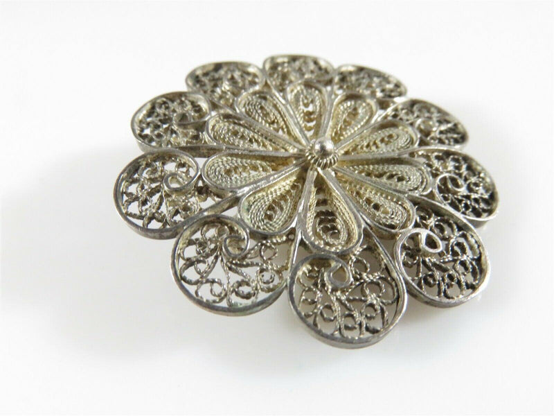 Lovely Early Sterling Silver Filigree Brooch Middle Eastern Origin S.92 - Just Stuff I Sell