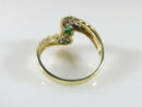 14K 585 Yellow Gold Cabochon Emerald Diamond Accented Bypass Ring - Just Stuff I Sell