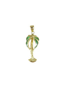 Green Enamel & 14K Yellow Gold Palm Tree Pendant Beach Lover Pendant — Jewelry & Watches:Fine Jewelry:Fine Necklaces & Pendan