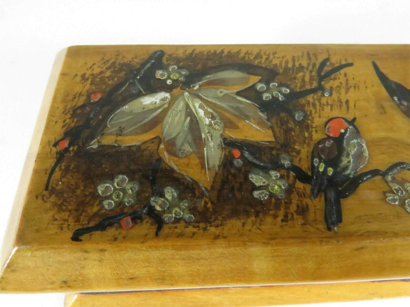 Lovely Victorian Era Hand Painted Floral Swallow Wood Stamp Box 19th Century - Just Stuff I Sell