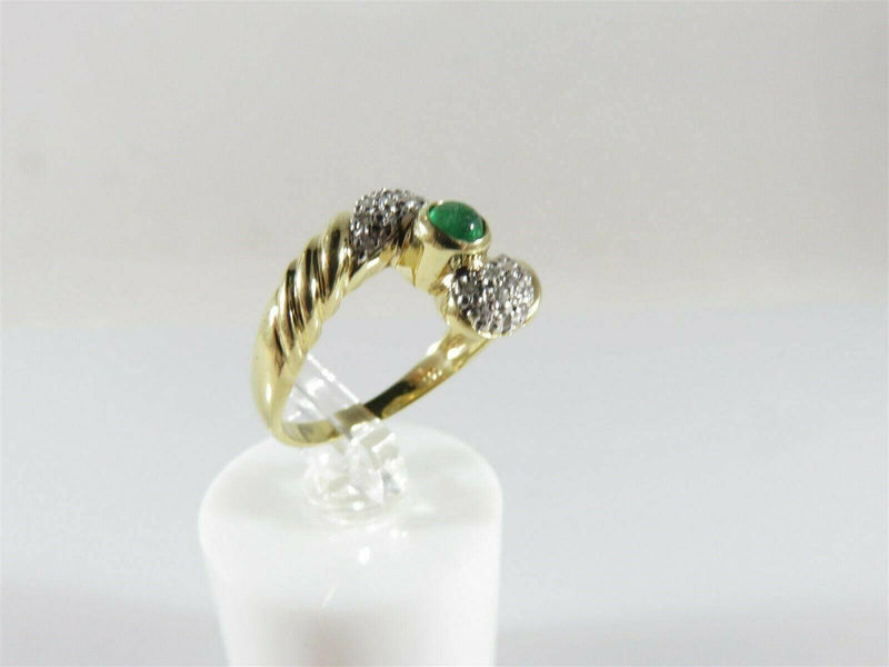 14K 585 Yellow Gold Cabochon Emerald Diamond Accented Bypass Ring - Just Stuff I Sell
