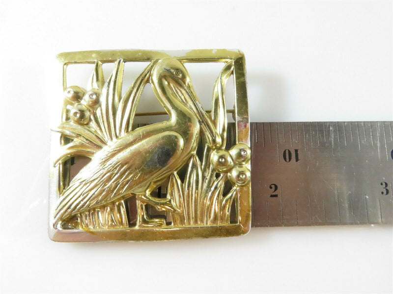 Square Pelican Brooch Sterling Craft By Coro Brooch Gold Wash - Just Stuff I Sell