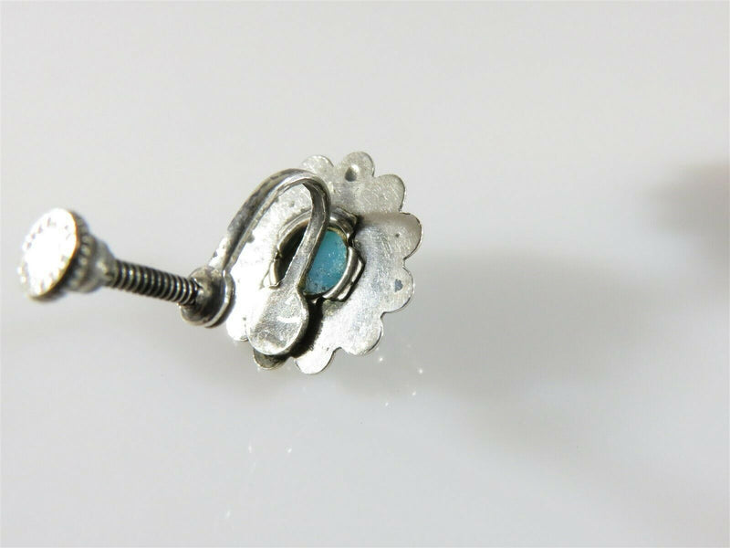 Vintage Southwestern Blue Glass Sterling Flower Screwback Earrings Taxco Style - Just Stuff I Sell