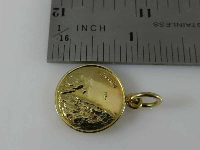 14K Yellow Gold Acapulco Coin Style Mayan Calendar Scenic Travel Charm/Pendant - Just Stuff I Sell