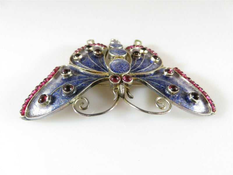 Stunning Purple Enamel Butterfly Brooch Cabochon Glass Artisan Design MMA 1925 - Just Stuff I Sell