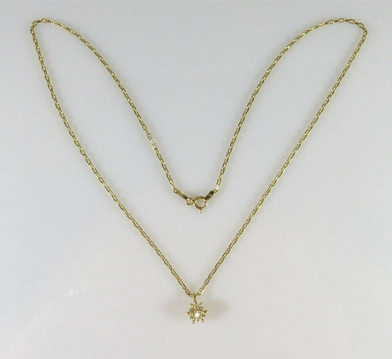 Lovely 18" Marine Style Link 14K Solid Gold Chain & Floral 7 Diamond Pendant - Just Stuff I Sell