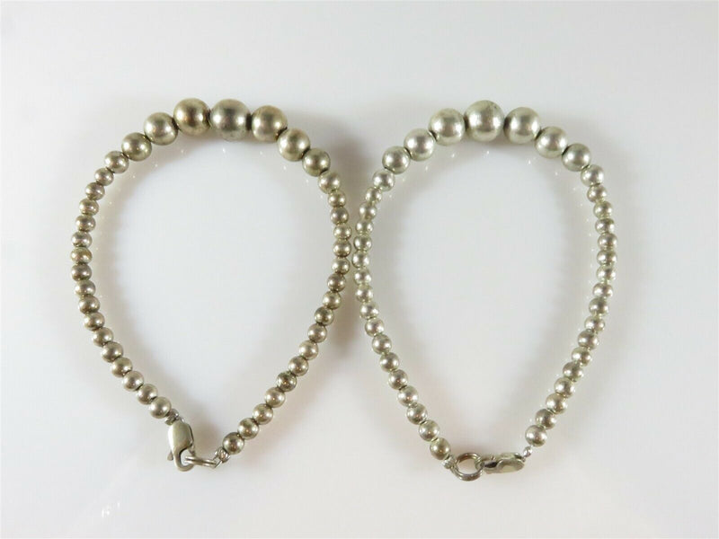 Matching Set of Graduated Sterling Silver Ball Bracelets 7 1/2" TL Unpolished - Just Stuff I Sell