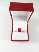 10K White Gold Faceted Ruby Solitaire Art Deco Style Pinky Ring Size 10 - Just Stuff I Sell