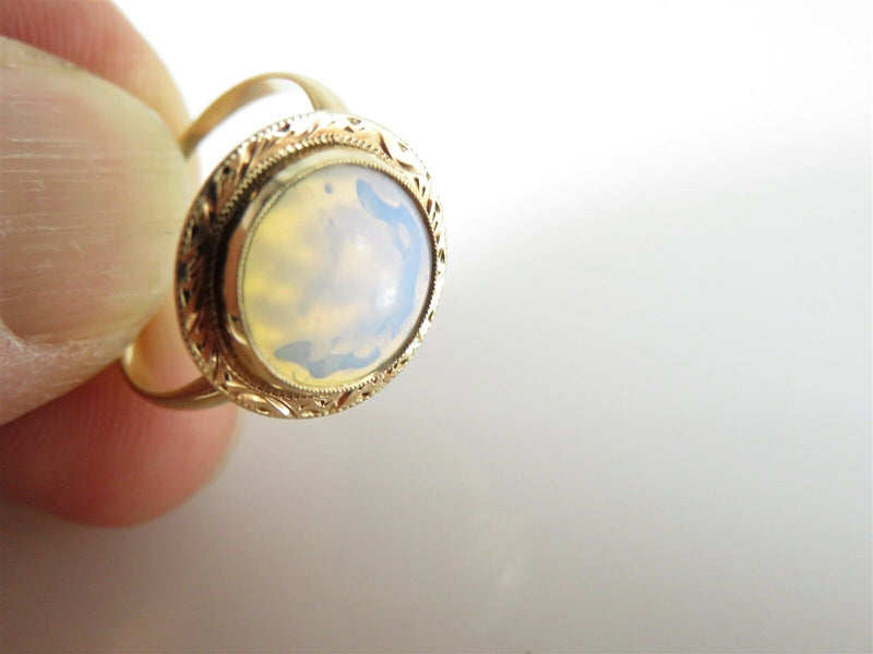 Rare Victorian 14K Rose Gold Blue Orange Opalescent Glass Ring Size 8.75 - Just Stuff I Sell