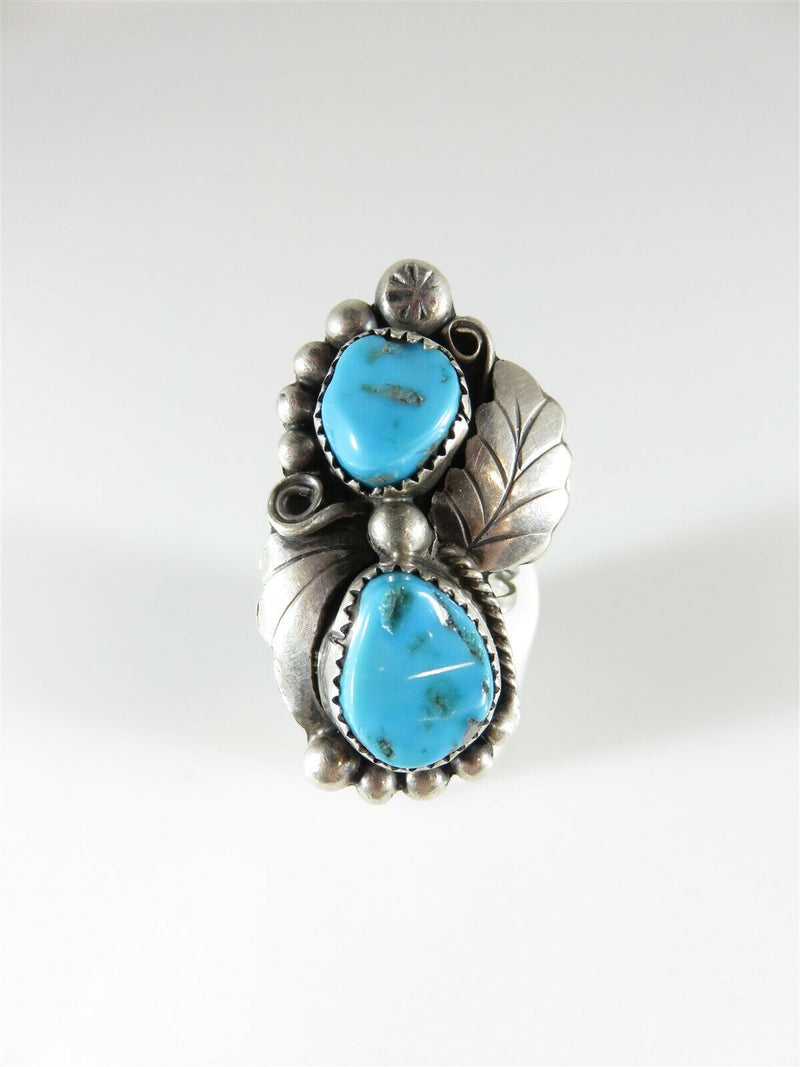 Navajo Sleeping Beauty Turquoise Sterling Pointer Finger Ring Snd JJ Sz 5.5 - Just Stuff I Sell