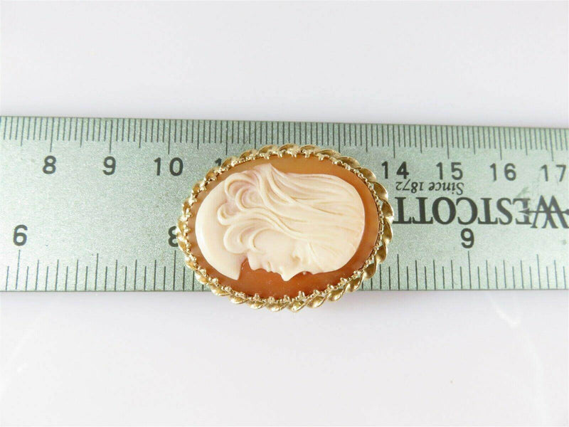 14K Gold Right Facing Portrait Cameo Mid Century Profile 1 7/16" x 1 1/16 7.3 GR - Just Stuff I Sell