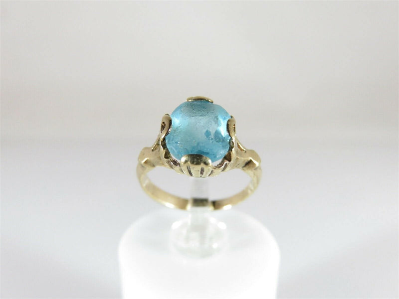 Antique Blue Glass Solitaire 10K Gold Children's Ring Setting Size 2 - Just Stuff I Sell