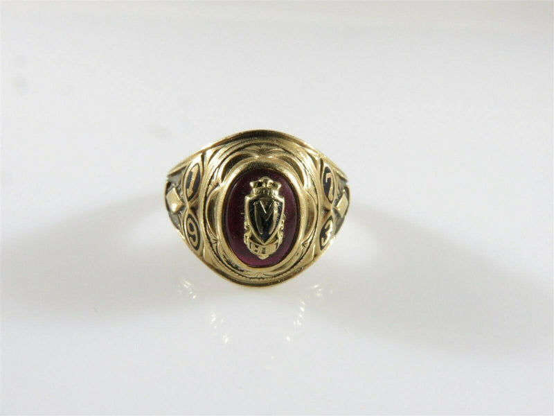 1973 Women's HJ-10K Yellow Gold Red Insert "M" High School Class Ring Size 5.75 - Just Stuff I Sell