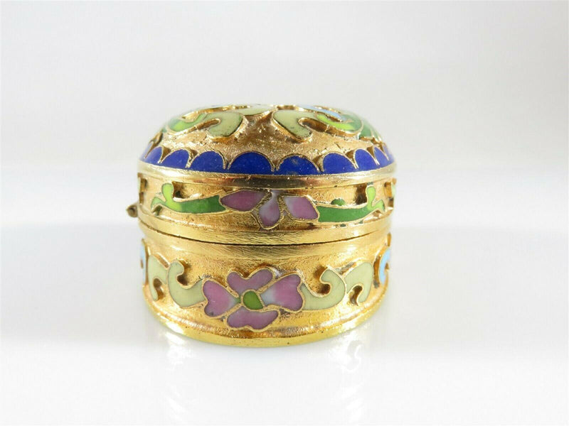 Hinged Cloisonne Brass & Enamel Floral Trinket Snuff Box Gold Gilt Water Lily - Just Stuff I Sell