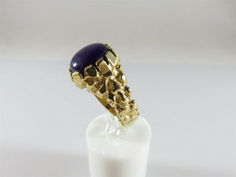 Men's Heavy 14K Nugget Solitaire Pinky Ring Purple Polished Stone Size 9.75 - Just Stuff I Sell