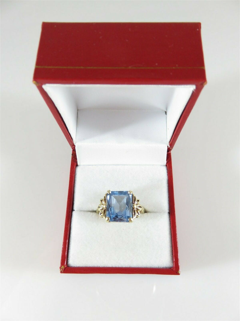Vintique 10K Emerald Cut Blue Stone Ring Size 5.75 Loose Synthetic Stone - Just Stuff I Sell