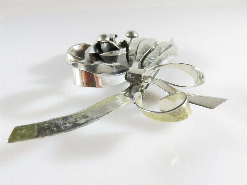 Large Artisan Sterling Silver Flower Brooch for Clean Up 4" H x 3 1/2" Wide - Just Stuff I Sell