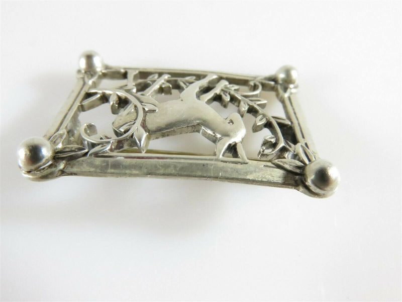 Lovely Vintage Sterling Silver Picture Framed Doe in Woods Scarf Deer Pin - Just Stuff I Sell