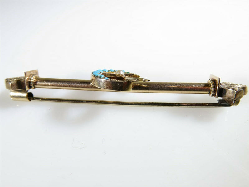 Victorian 10K Crescent Moon, Star & Arrow Seed Pearl Turquoise Collar Pin - Just Stuff I Sell