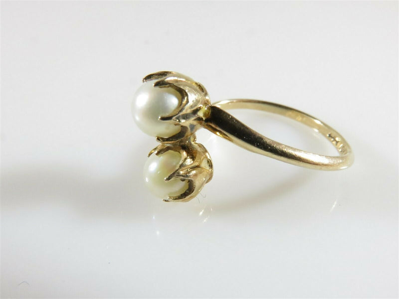 Vintage 10K Yellow Gold Pearl Bypass Anniversary Wedding Ring by Uncas Mfg. Co - Just Stuff I Sell